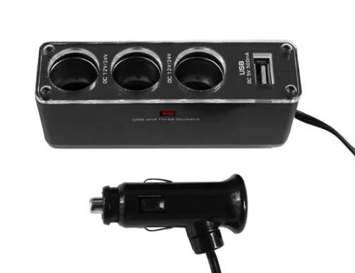 12-24 Volt Splitter Triple Met 1x USB - Zwart