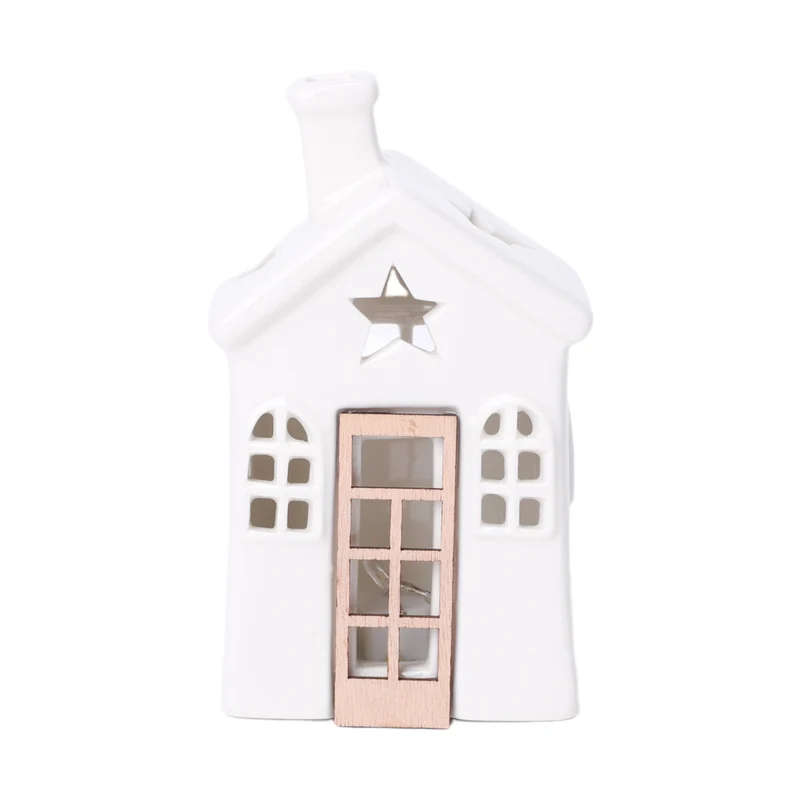 Table Deco House w/LED 8x6x13cm Natural/White