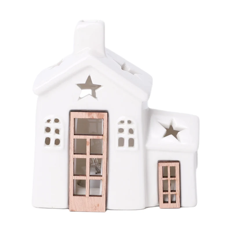Table Deco House w/LED 11x6x12cm Natural/White