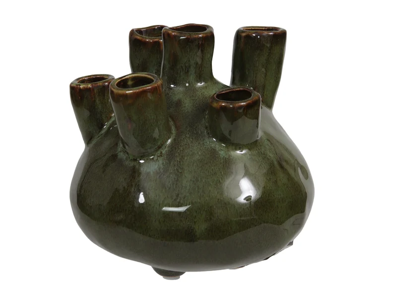 Stoneware flowervase green 15.5x14 cm
