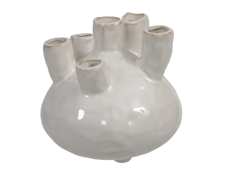 Stoneware flowervase cream 15.5x14 cm