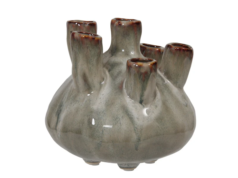 Stoneware flowervase beige 15.5x14 cm