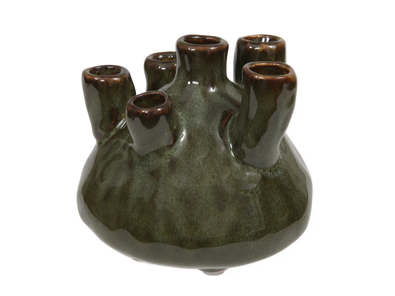 Stoneware flowervase green 12x10 cm