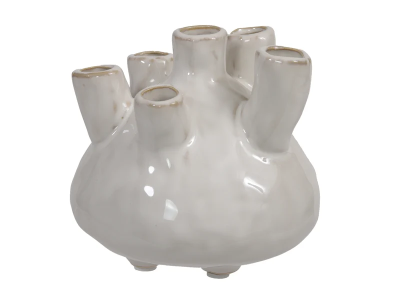 Stoneware flowervase cream 12x10 cm