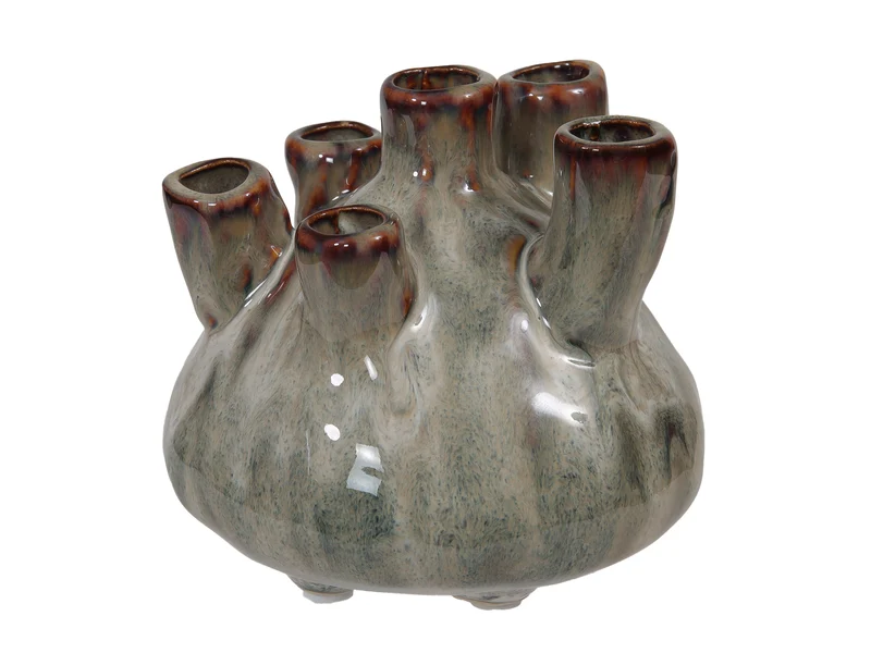 Stoneware flowervase beige 12x10 cm