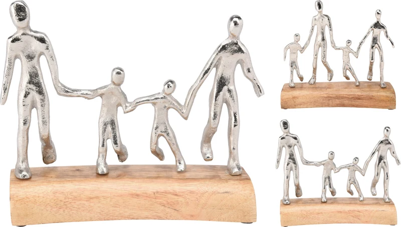 SCULPTUUR FAMILIE ALUMINIUM 24X9X23CM ZILVER 2 ASSORTIE