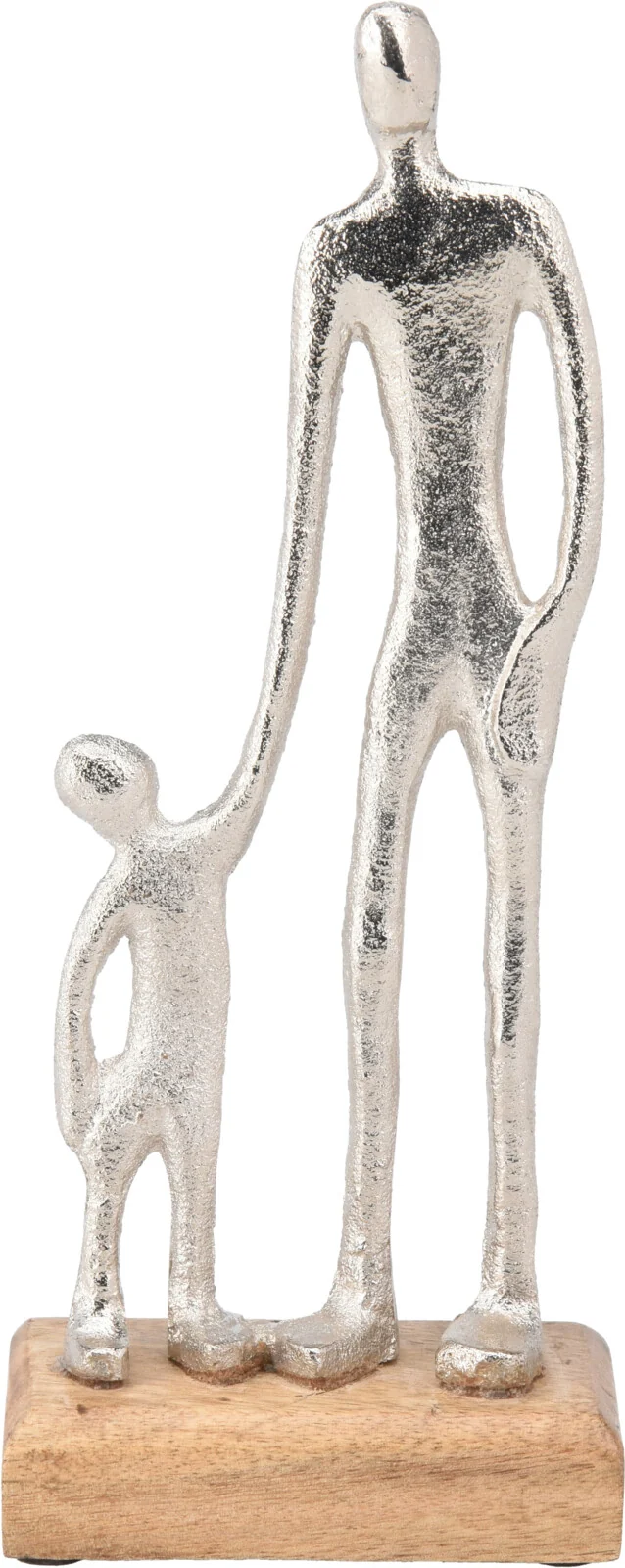 SCULPTUUR MAN EN KIND ALUMINIUM 10X5X24CM ZILVER