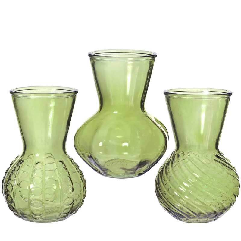 Vaas Kristal glas 3 assortie Ø13 h.18 cm lichtgroen