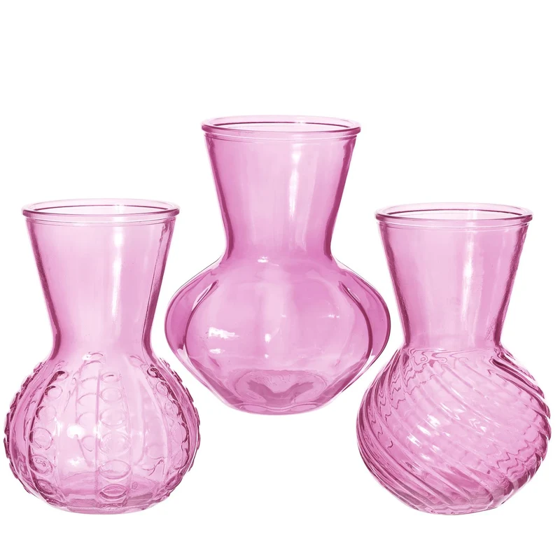Vaas Kristal glas 3 assortie Ø13 h.18 cm lichtroze