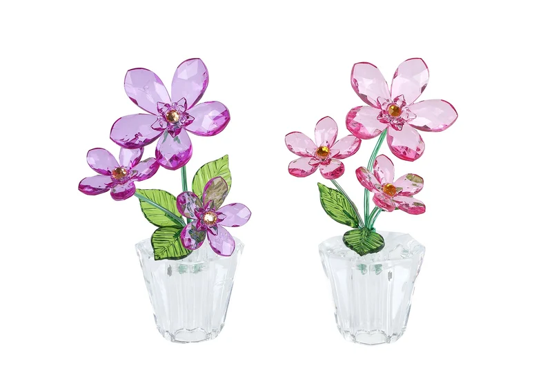 Sculptuur "Vergeet-mijnietje" paars/fuchsia 2 assortie acryl 6x6x11cm