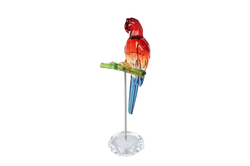Sculptuur "Ara" op standaard rood/goud/blauw acryl 4x4x21cm