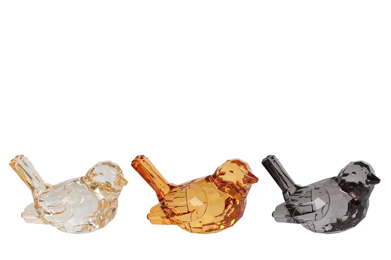 Sculptuur "Koolmeesje" koper/honing/smoke 3 assortie acryl 8,5x5x5,5cm