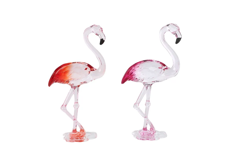 Sculptuur "Flamingo" rose/fuchsia 2 assortie acryl 16x8x4cm