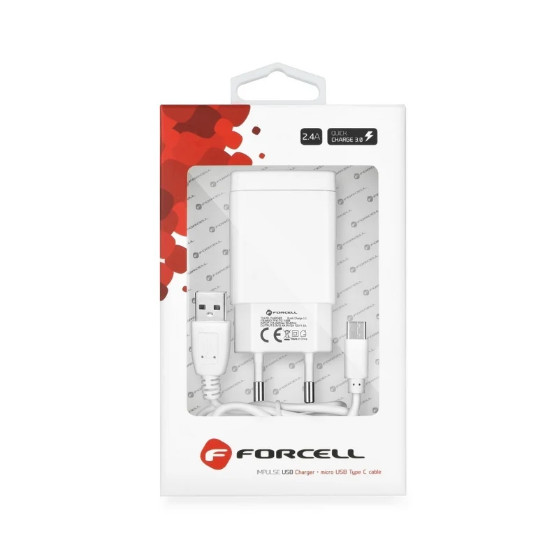 USB-C oplader - Quick Charge 3.0 - 2.4A - 1.2 meter