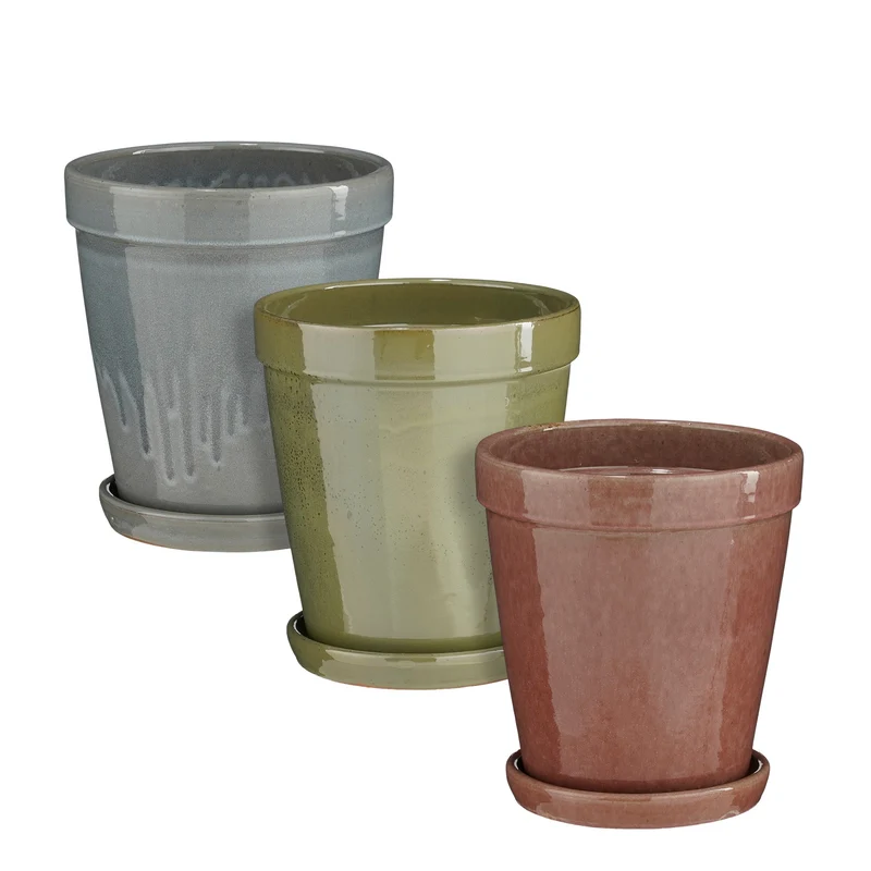 Madrid pot round dusky pink grey green 3 assorted - h33xd30cm