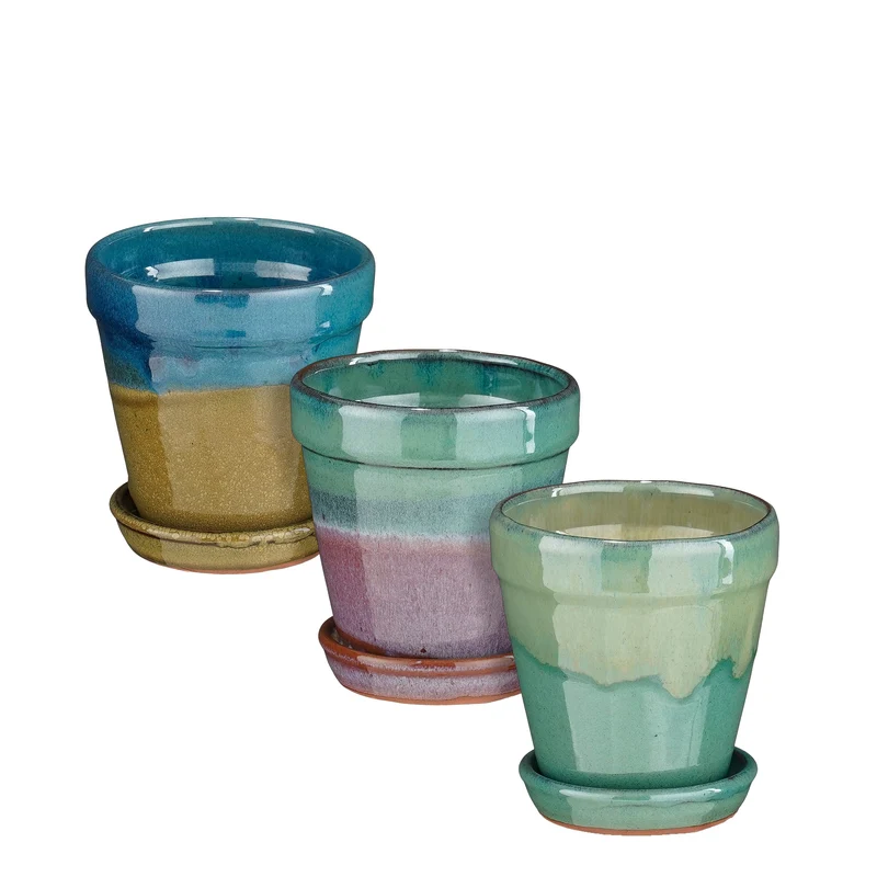 Madrid pot round purple petrol blue 3 assorti - h11,5xd11,5cm