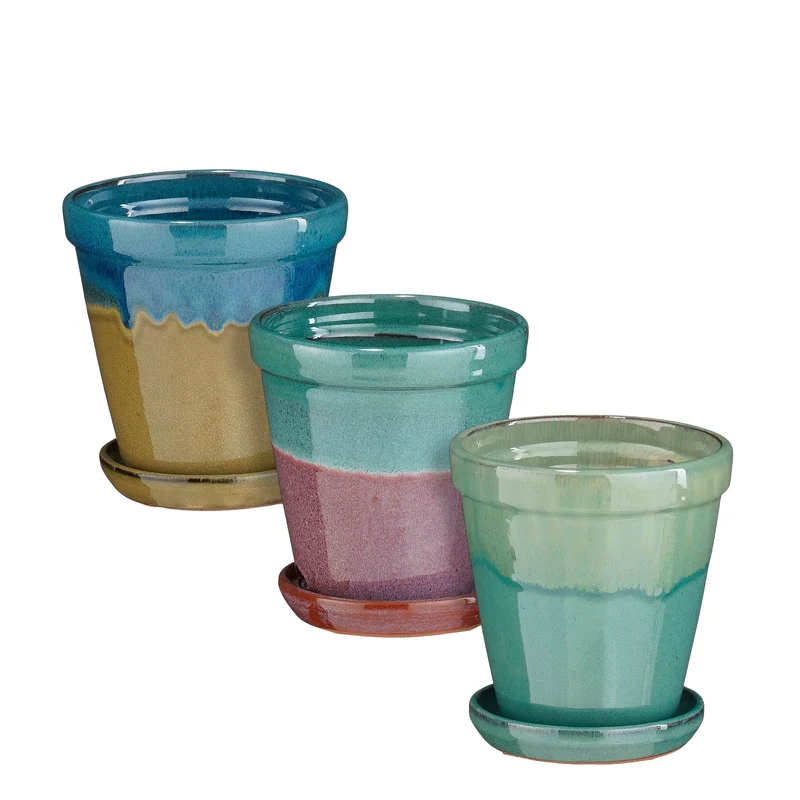 Madrid pot round purple petrol blue 3 assorti - h17xd16cm