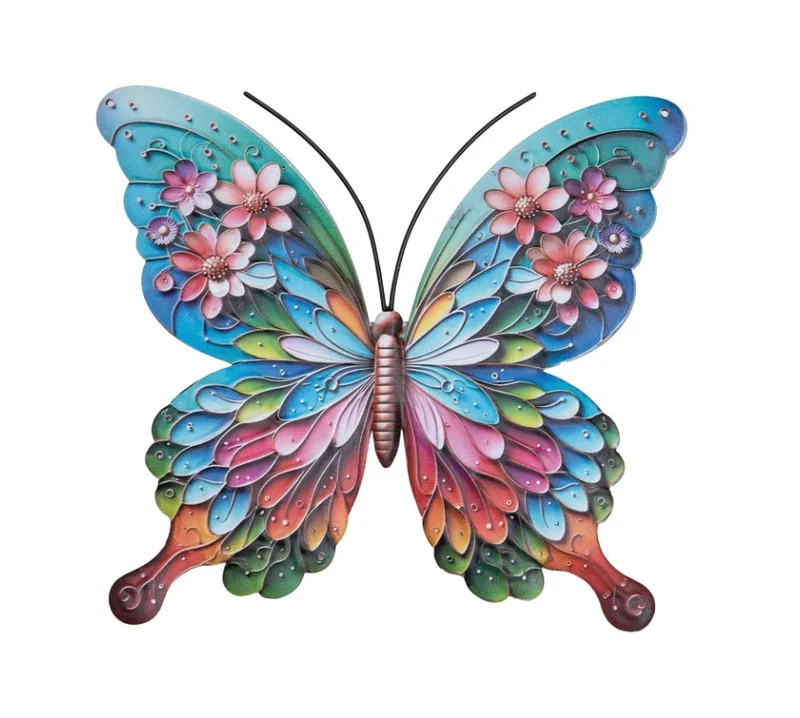 VLINDER /BLOEM WANDDECO METAAL 16.8X18CM