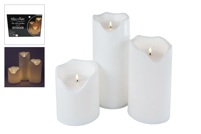 Kaarsenset LED "3pcs" creme kunststof 9xAAex 16x16x20/30/40cm