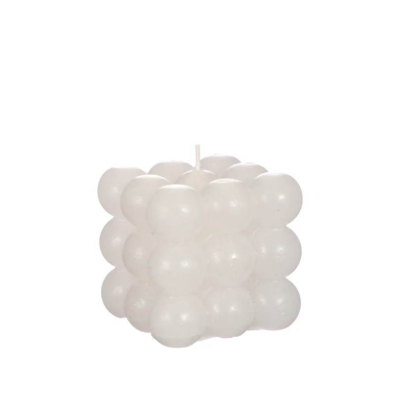 Bubble candle 8x8x8 cm white