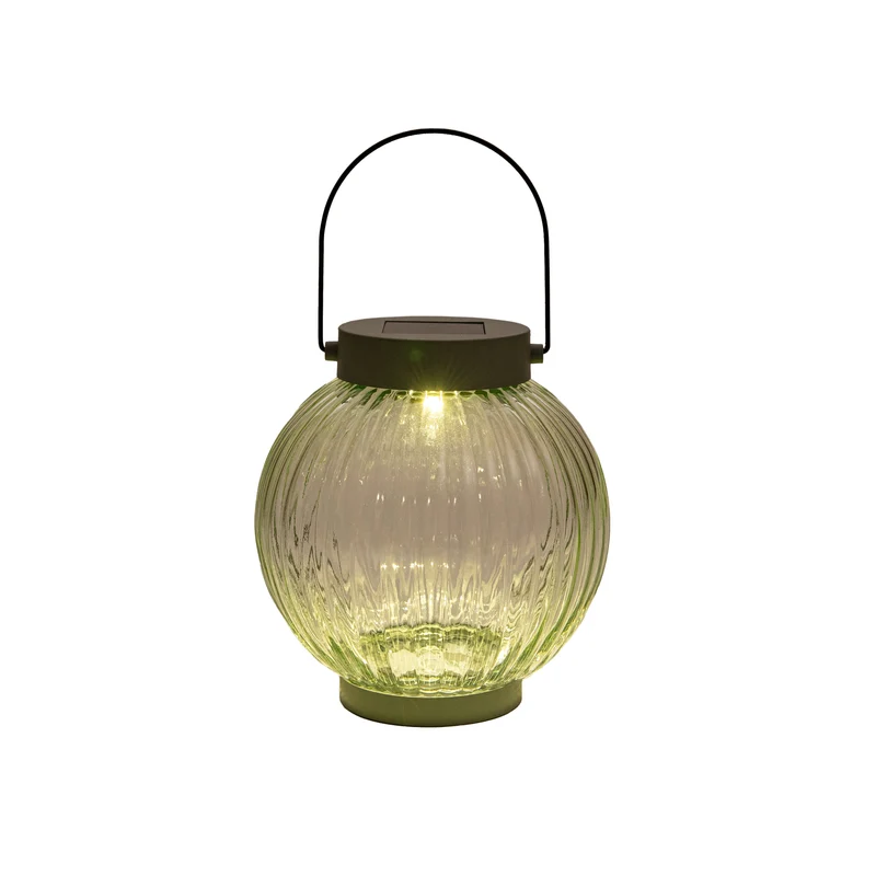 LANTAARN SOLAR 1LED GLAS 14,5X15CM OLIJF ( 2V-25MA SOLAR)