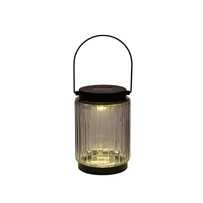 LANTAARN SOLAR 1LED GLAS 8.5X12CM ZWART ( 2V-25MA SOLAR)