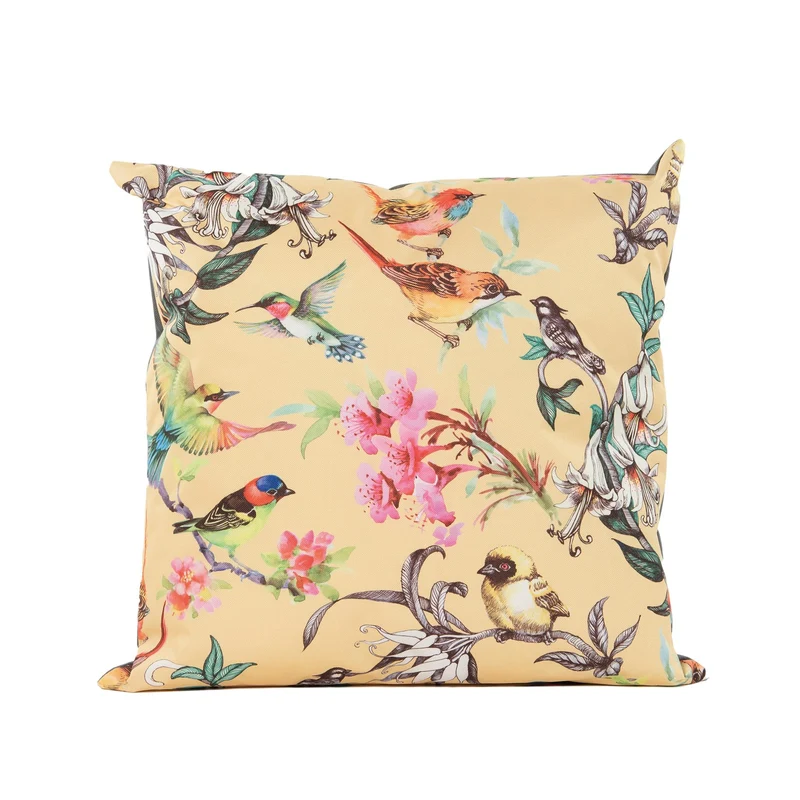 BUITENKUSSEN VOGELS GEEL 60X60CM VACUUM VERPAKT