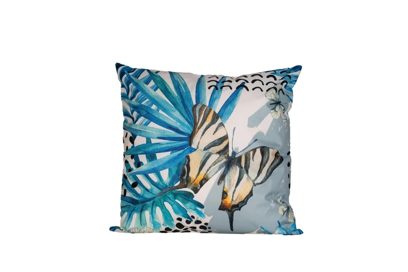 BUITENKUSSEN PALMBLAD BLAUW VLINDER 45X45CM