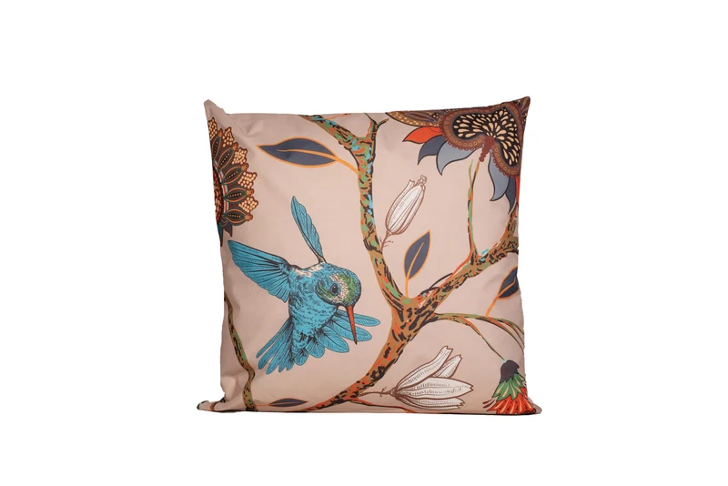 BUITENKUSSEN BLAUWE VOGEL EN BLOEMEN 45X45CM