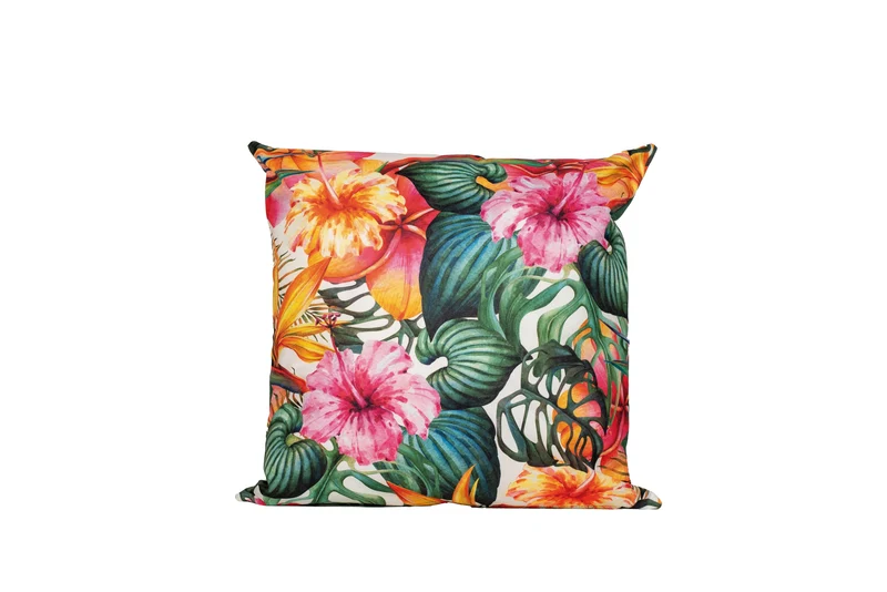 BUITENKUSSEN BLOEM ROZE/ORANJE 45X45CM