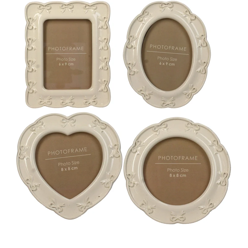 Photo Frame Bow Polyresin Multi 6x9cm 4 assortie