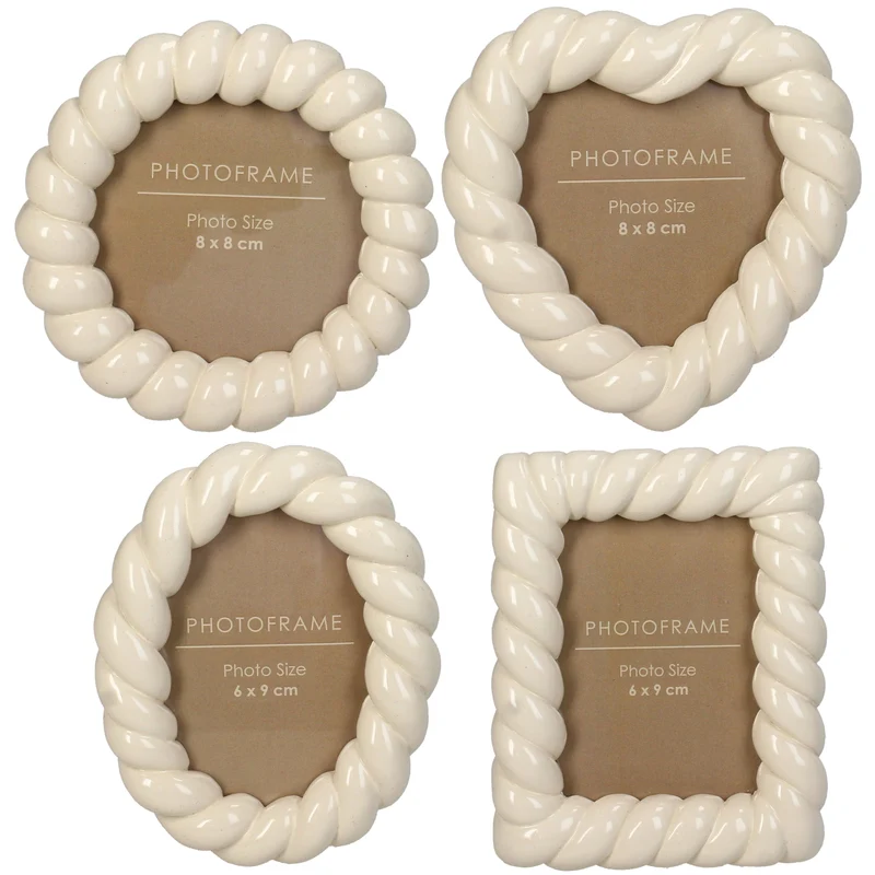 Photo Frame Twisted Polyresin Ivory 6x9cm 4 assortie