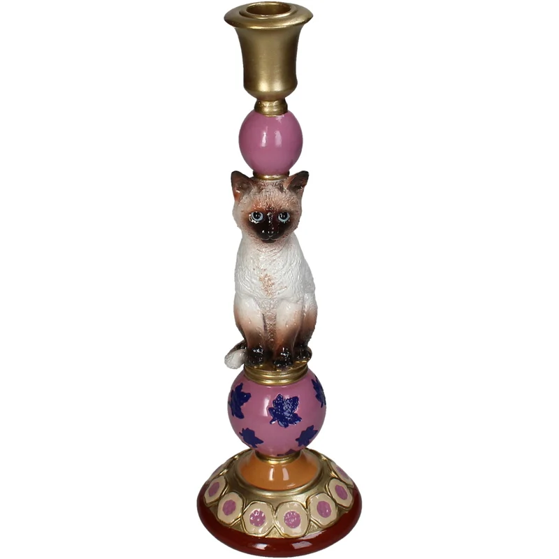 Candle Stick Cat Polyresin Multi 10.5x10.5x31cm