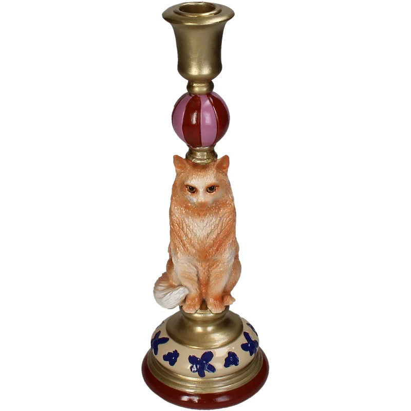 Candle Stick Cat Polyresin Multi 9.5x9.5x27cm
