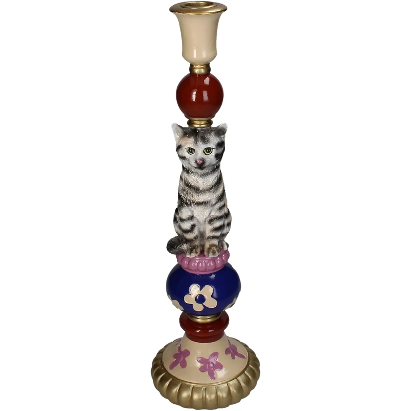 Candle Stick Cat Polyresin Multi 10.5x10.5x35cm