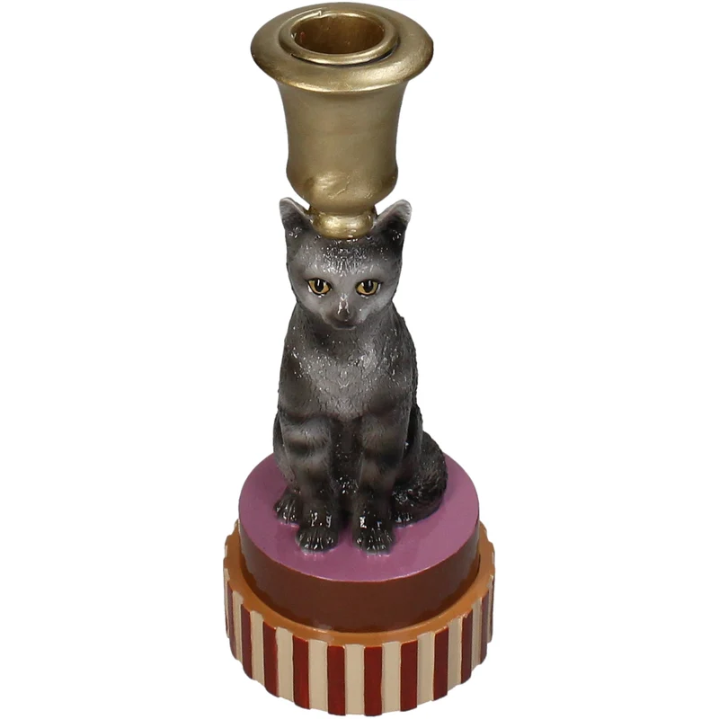 Candle Stick Cat Polyresin Multi 8x8x20cm