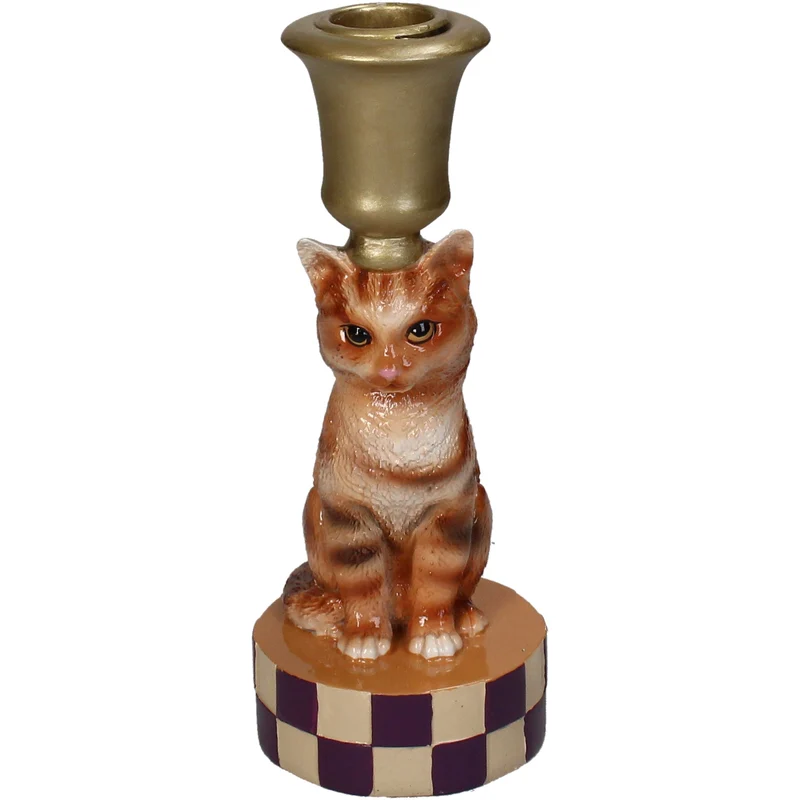 Candle Stick Cat Polyresin Multi 7.5x7.5x18cm