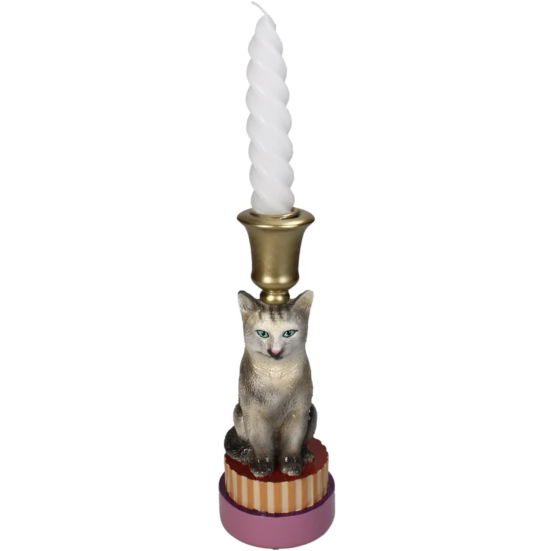 Candle Stick Cat Polyresin Multi 8.5x8.5x22cm