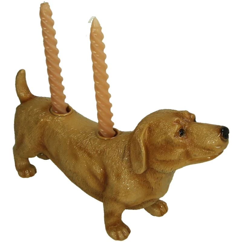 Candle Stick Dachshund Polyresin Brown 31x9x16.5cm