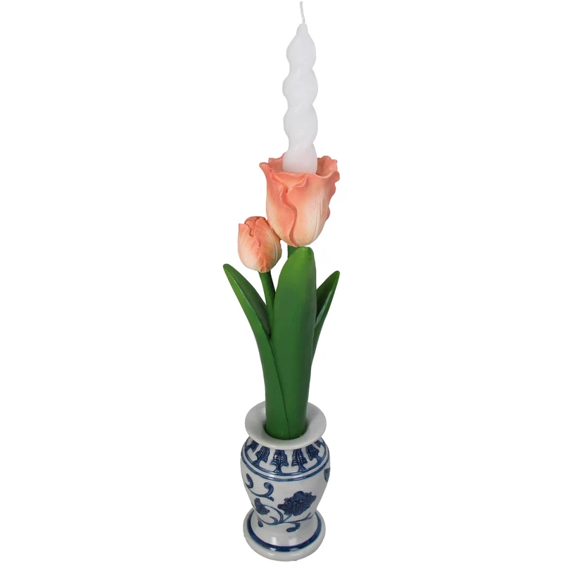 Candle Stick Tulip Polyresin Peach 9.5x9x35cm