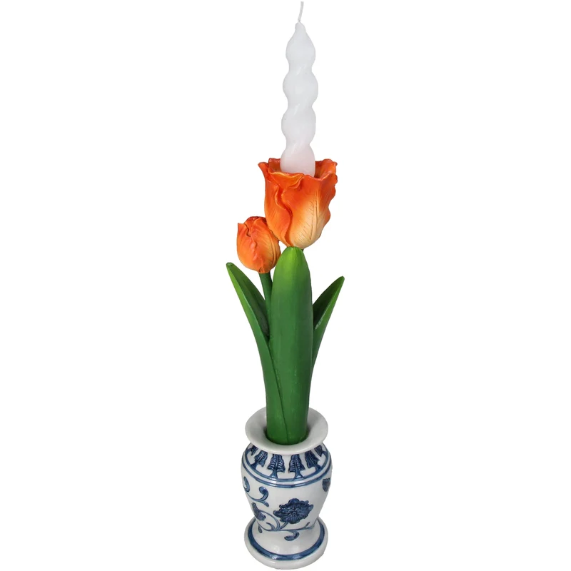 Candle Stick Tulip Polyresin Orange 9.5x9x35cm