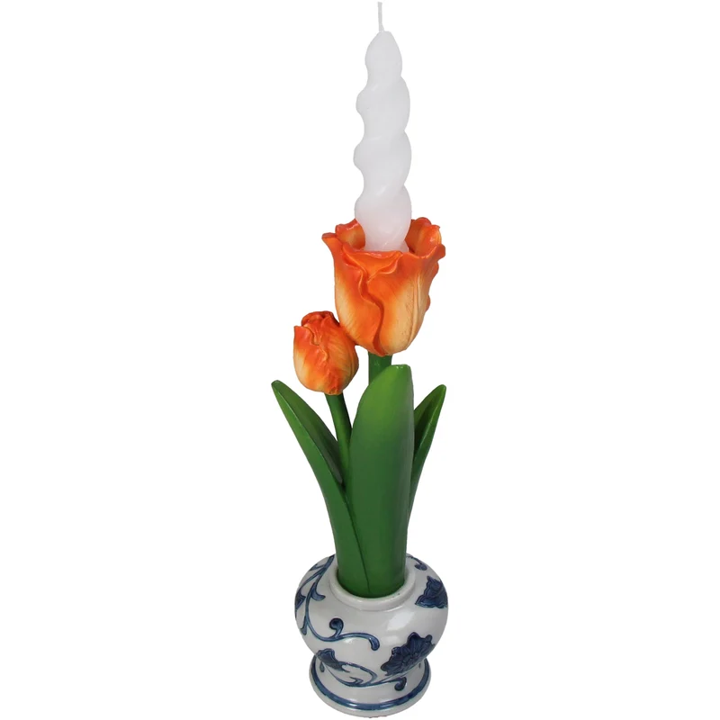 Candle Stick Tulip Polyresin Orange 9.5x9x27cm