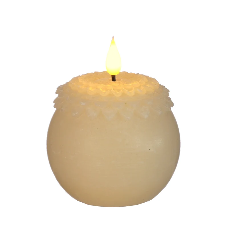 LED wax bloem parel Ø9 h.12 cm beige met timer