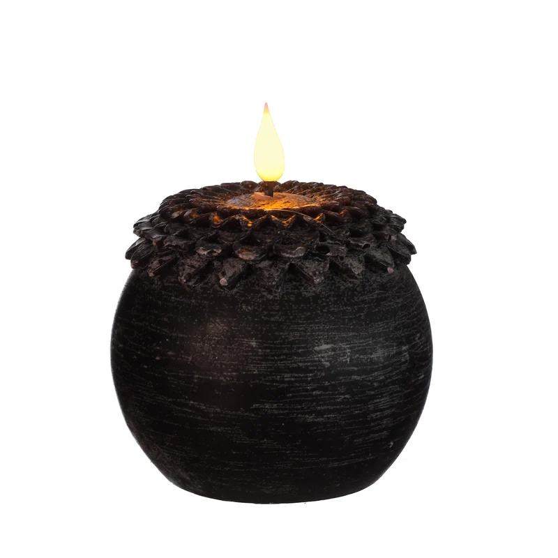 LED wax bloem parel Ø9 h.12 cm zwart met timer