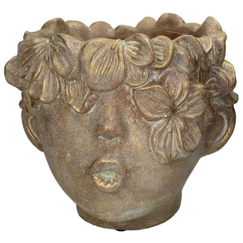 Planter cement Face Gold 21x23x26cm