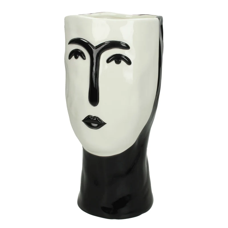 Planter ceramic Face Black 28x13x13cm