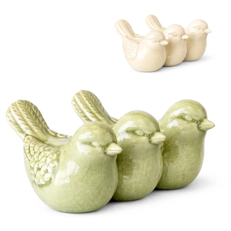 Beeld Birds keramiek craquelé 19,5x13x8,5 cm 2 assortie