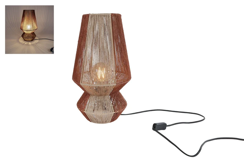 Tafellamp "Febe" L beige/terra metaal/jute 23x23x40,5cm
