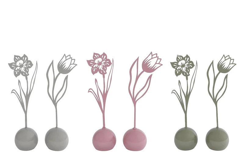 Sculptuur "Flower " op standaard L 6 assortie metaal 9x9x36cm
