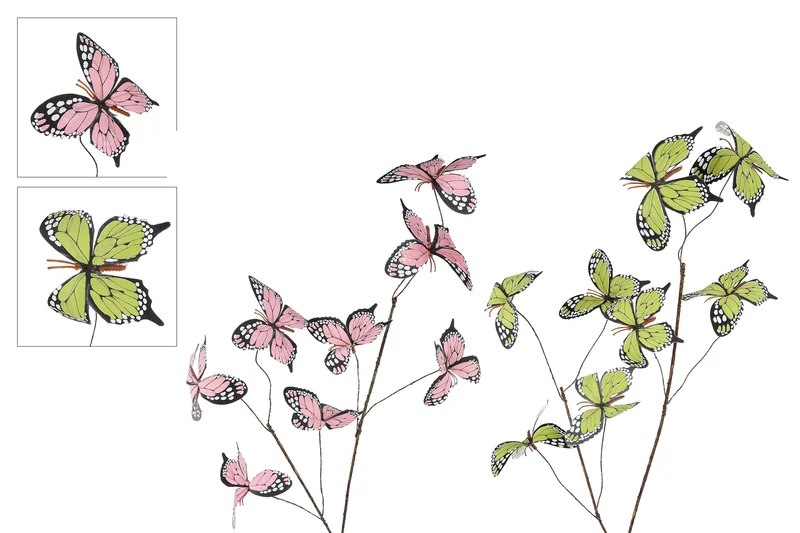 Kunsttak "Butterfly" roze/groen 2 assortie 77cm